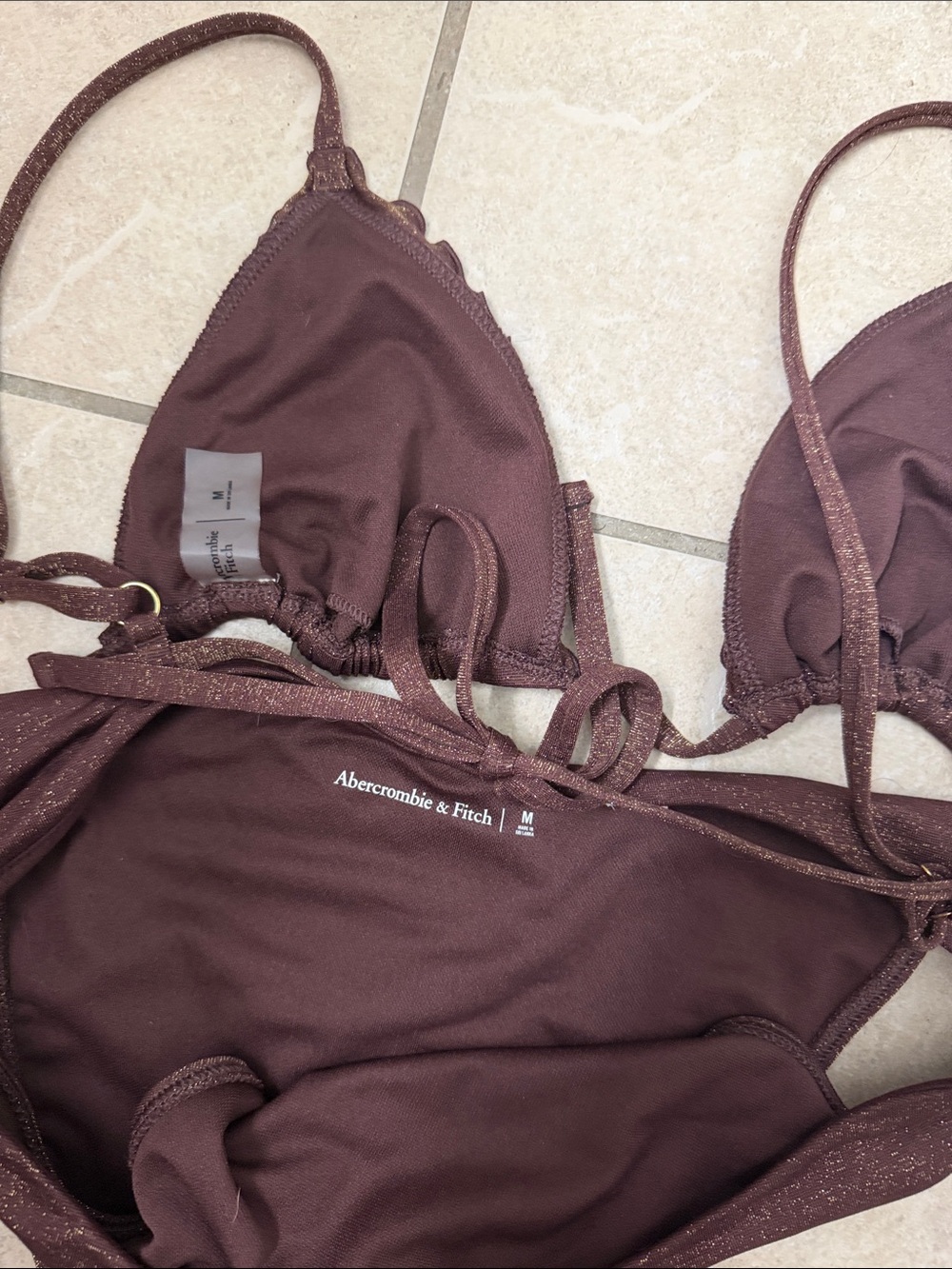 Abercrombie Brown Shimmer Triangle Bikini Set - Picture 2 of 5